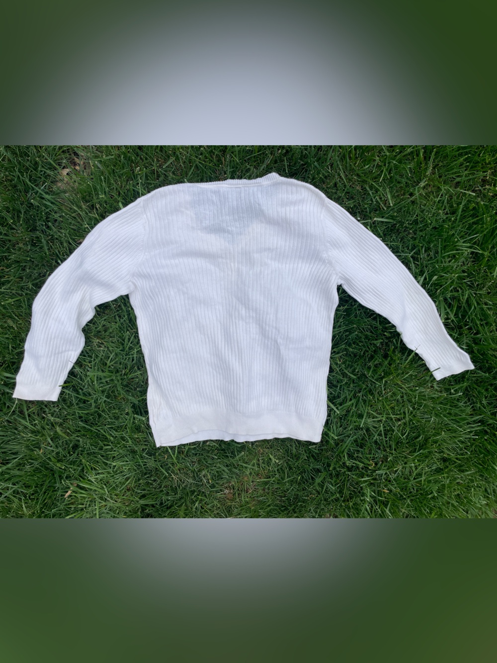 Bright White Ribbed Cotton Henley Sweater 90's Y2K Grandmacore - Picture 4 of 5